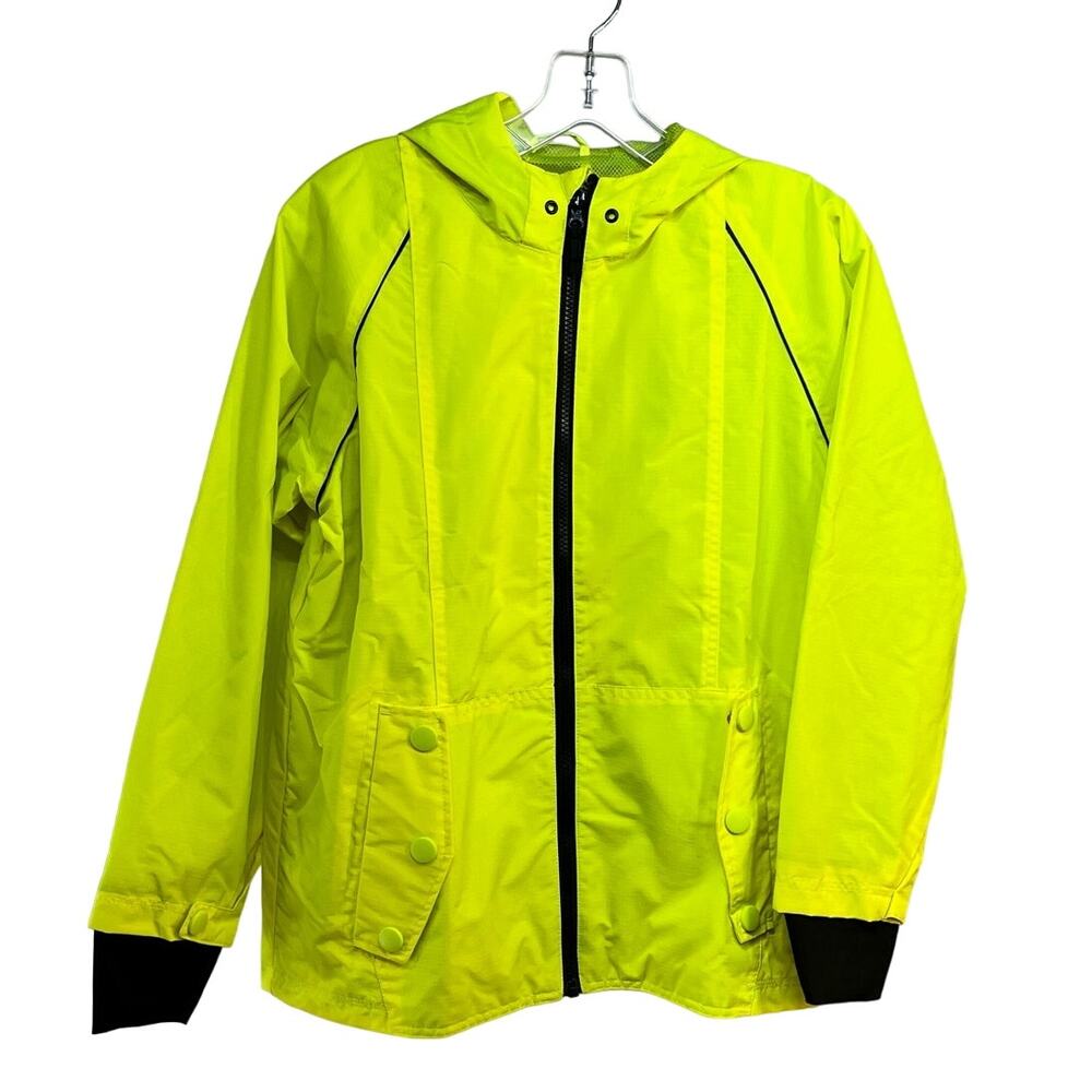 High Vis Neon Yellow Windbreaker Hooded Jacket Youth Large 10/12 Childrens Place